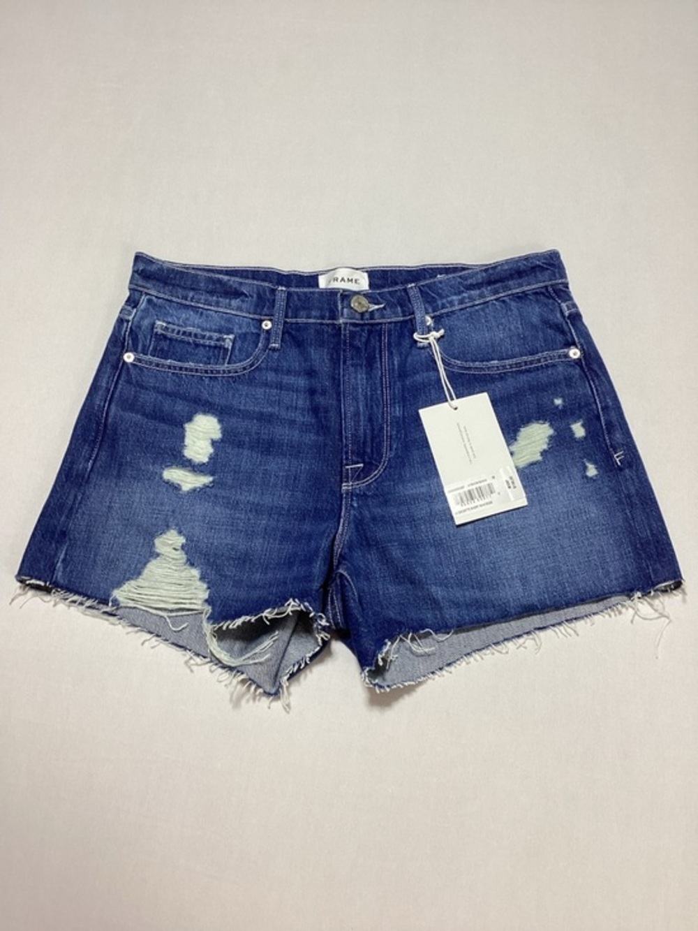 Frame Le Brigette Sort Raw Edge Distressed High-Rise Jean Shorts